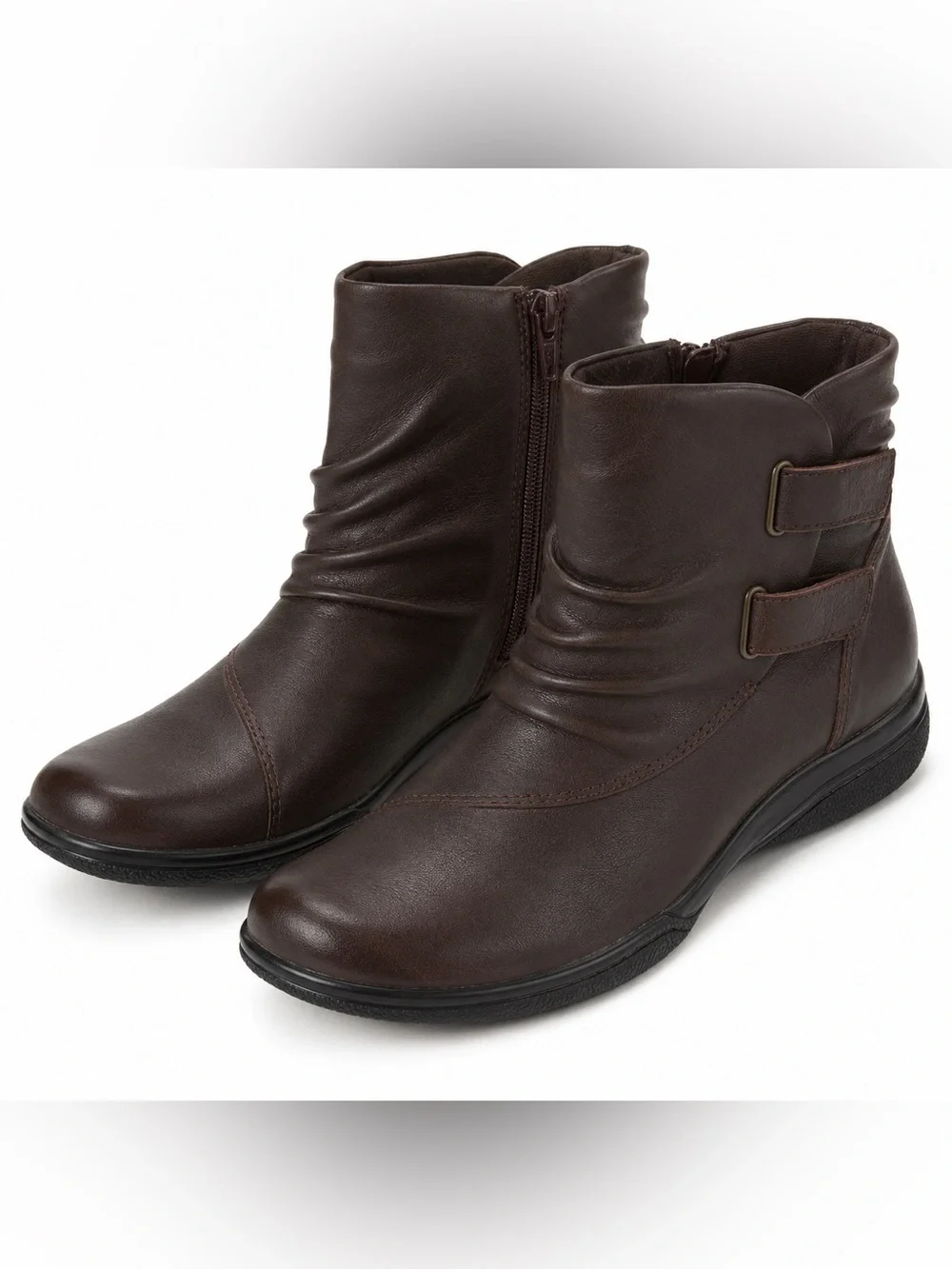 Clarks Collection Cushion Brown Leather Ankle Boots Women’s 7M Double Strap